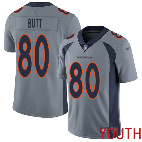 Youth Denver Broncos #80 Jake Butt Limited Silver Inverted Legend Football NFL Jersey->youth nfl jersey->Youth Jersey